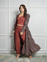 Ajrakh Block Print Co-ord Set with Shrug with Gold Detailing